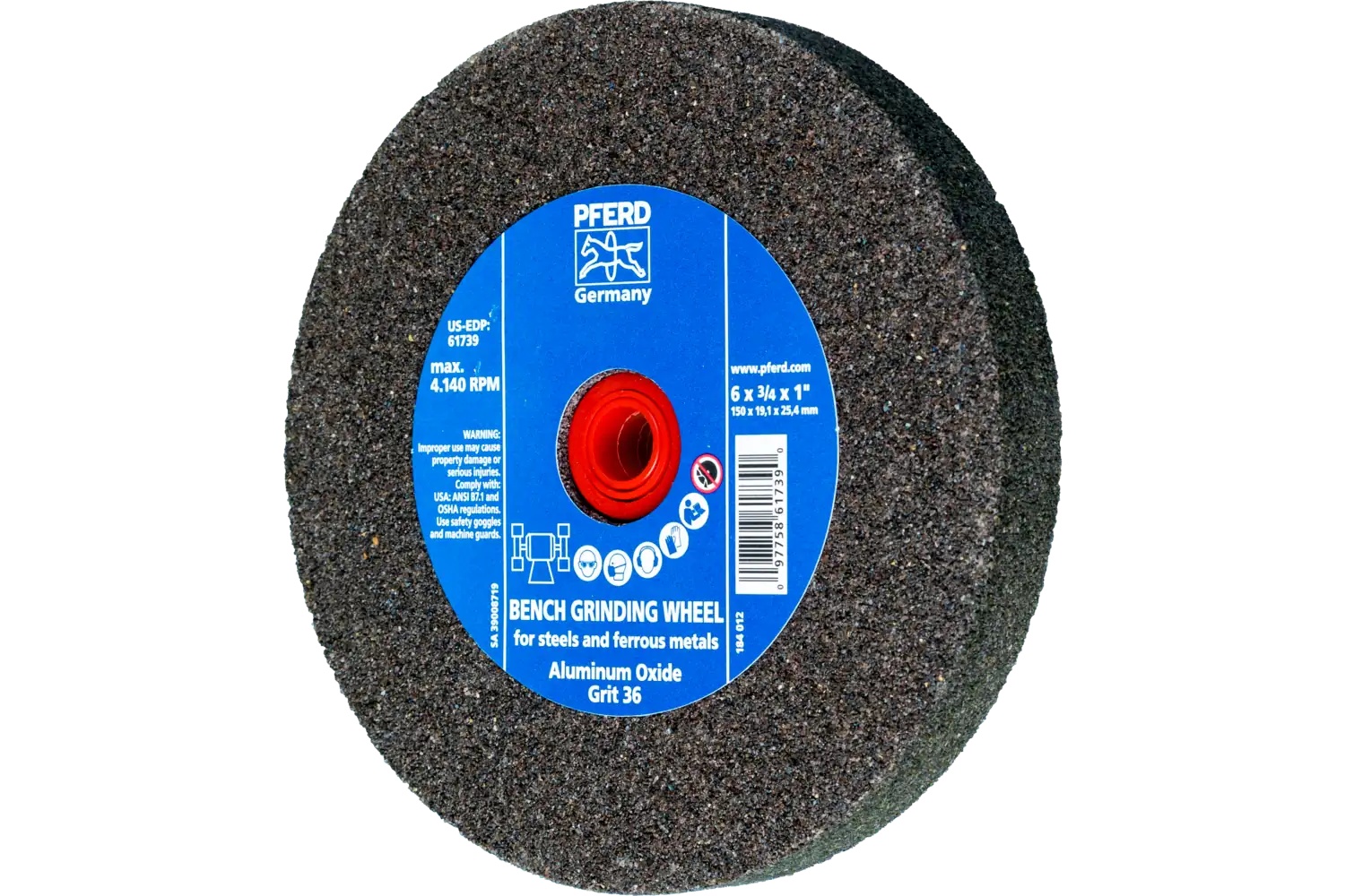 Picture of Pferd Vitrified Bench Wheel, Universal, 6" X 3/4 X 1-1/4, 36 Grit, Aluminum Oxide